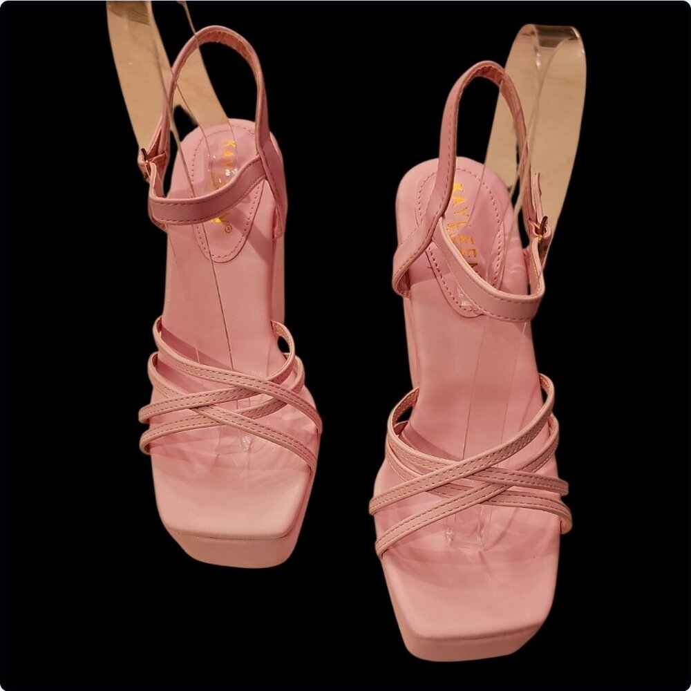 Pink Platform Wedge Sandals With Strappy Design & Adjustable Ankle Strap - Women - Picture 5 of 8